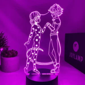 3D-LED-nocna-lampa-Kuzelna Lienka a Cierny Kocur-Miraculous-Ladybug-fialova