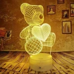 3Dmix 3DL-CLK062 – 3D LED nočná lampa - Medvedík so srdcom (Hodiny s budíkom)