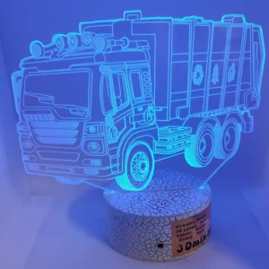 3D LED nocna lampa – Smetiarske auto - modre