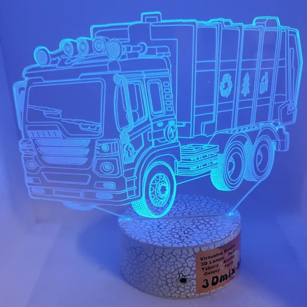 3D LED nocna lampa – Smetiarske auto - modre