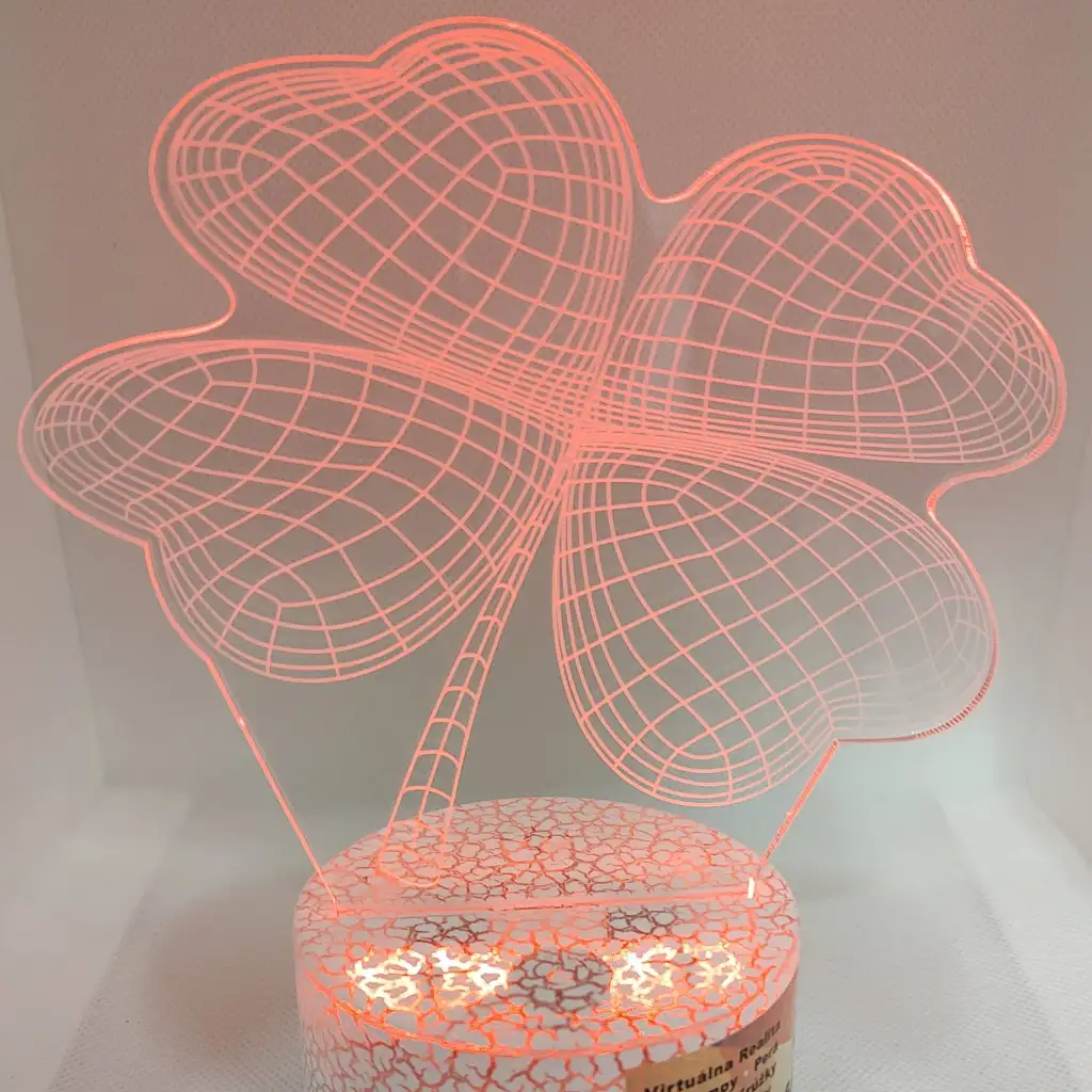 3Dmix 3DL-SMRT056 – 3D LED nočná lampa 3Dmix - Štvorlístok (Smart) 5 3D LED nocna lampa – Stvorlistok - cerveny